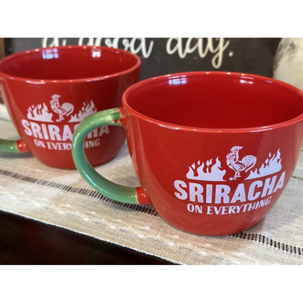 Marketplace brands “I put Sriracha on everything” Rooster red mugs cup set of 2